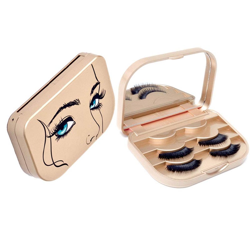 YiQiYi Cosmetic Case Empty Eyelashes Storage Case with Makeup Mirror Holder Box Fake Eyelash Packing Travel Storage Case Eyelashes Bag(Gold) - Image 2